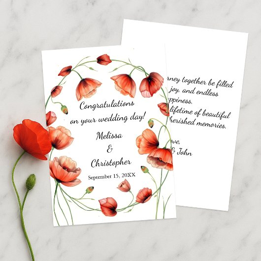 Vivid Waterverf Poppies Wedding Gefeliciteerd Kaart