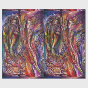 VIVIEN EN MERLIN Roze Paarse blauw Fantasy Cadeaupapier