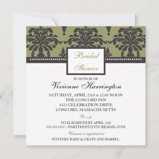 Vivienne Damask Bridal Shower Invitation Kaart (Voorkant)