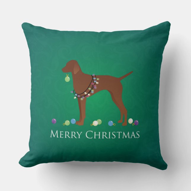 Vizsla Chien Joyeux Oreiller de Noël (Recto)