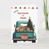 Vizsla Chien Retro Farm Truck Carte de Noël (Devant)