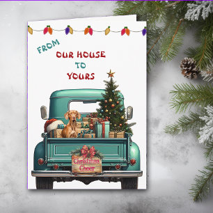 Vizsla Chien Retro Farm Truck Carte de Noël