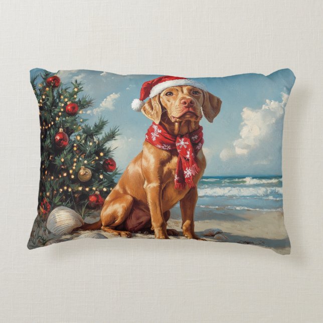 Vizsla Dog Christmas  Beach Accent Kussen (Achterkant)