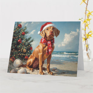 Vizsla Dog Christmas  Beach Kaart