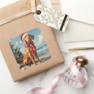 Vizsla Dog Christmas  Beach Vierkante Sticker