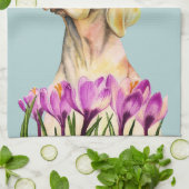 Vizsla Dog en Crocus Flower Waterverf Theedoek (Gevouwen)