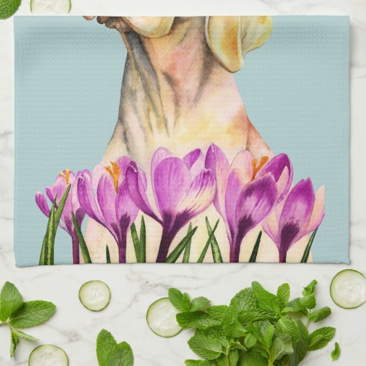 Vizsla Dog en Crocus Flower Waterverf Theedoek (Gevouwen)