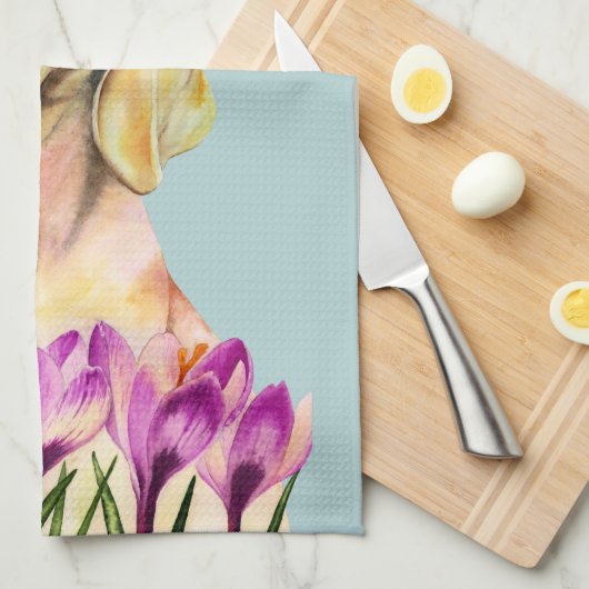 Vizsla Dog en Crocus Flower Waterverf Theedoek (Quarter Fold)