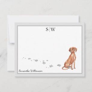 Vizsla Dog Gray Border Monogram Gepersonaliseerd Notitiekaartje