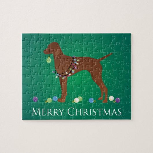 Vizsla Dog Merry-kerstontwerp Legpuzzel (Horizontaal)