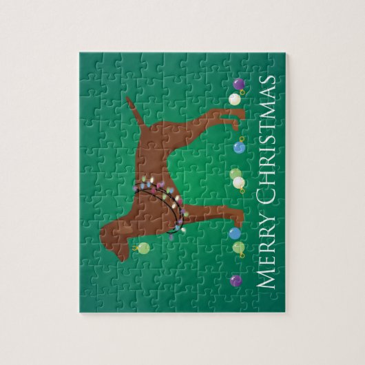 Vizsla Dog Merry-kerstontwerp Legpuzzel (Verticaal)