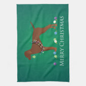 Vizsla Dog Merry-kerstontwerp Theedoek (Verticaal)