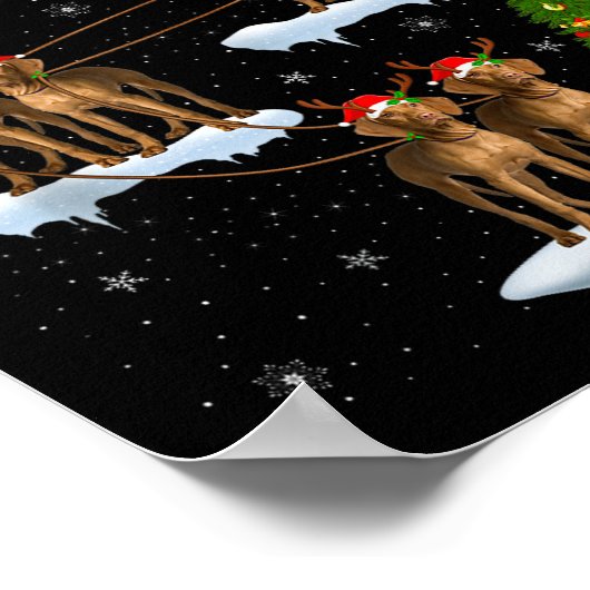 Vizsla Dog Santa Sleigh Flying Funny Magical Chris Poster (Hoek)