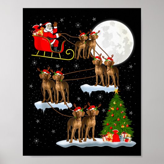 Vizsla Dog Santa Sleigh Flying Funny Magical Chris Poster (Voorkant)