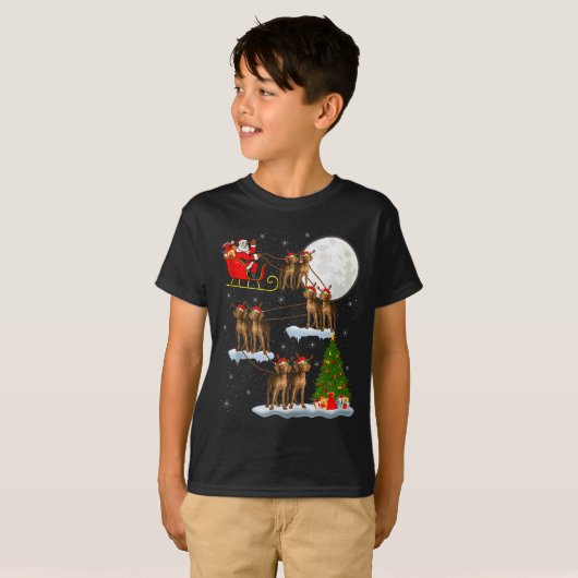 Vizsla Dog Santa Sleigh Flying Funny Magical Chris T-shirt (Voorkant volledig)