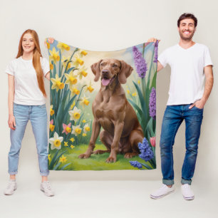 Vizsla Dog Spring Flowers Schilderij Fleece Deken