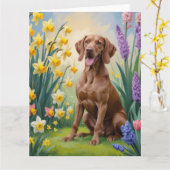 Vizsla Dog Spring Flowers Schilderij Kaart (Gele Bloem)