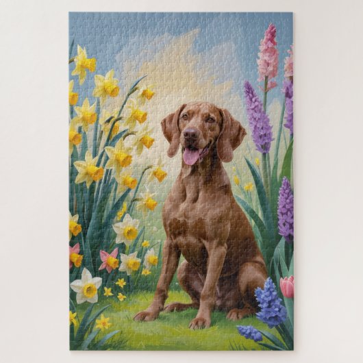 Vizsla Dog Spring Flowers Schilderij Legpuzzel (Verticaal)