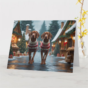 Vizsla Dogs Kerstmis Sneeuw Vakantie Kaart
