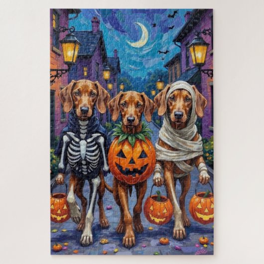 Vizsla Dogs Trick-or-Treating in Halloween Costume Legpuzzel (Verticaal)