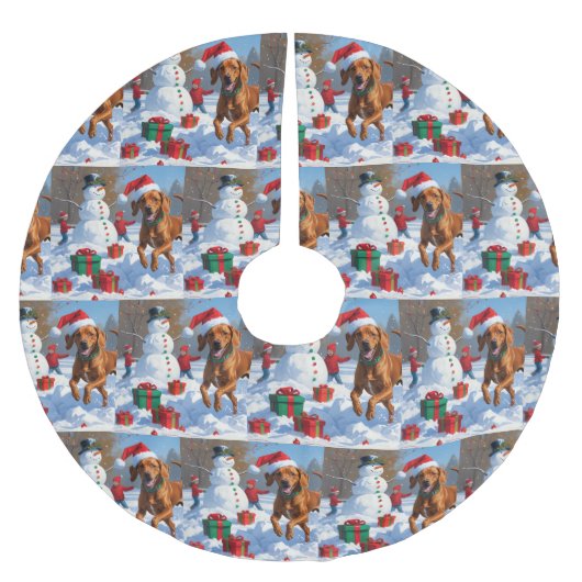 Vizsla hardlopen in de sneeuw met kerst Pet Kerstboom Rok (Voorkant)