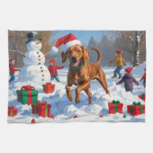 Vizsla hardlopen in de sneeuw met kerst Pet Theedoek (Horizontaal)