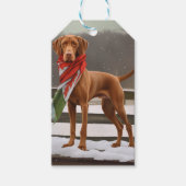 Vizsla Hond in Sneeuw Kerstmis Cadeaulabel (Voorkant)