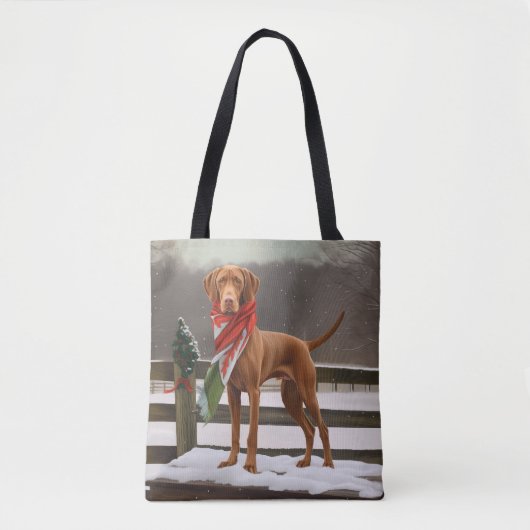 Vizsla Hond in Sneeuw Kerstmis Draagtas (Voorkant)
