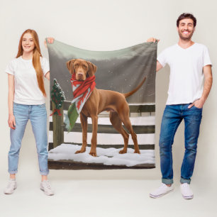 Vizsla Hond in Sneeuw Kerstmis Fleece Deken