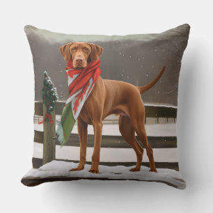 Vizsla Hond in Sneeuw Kerstmis Kussen