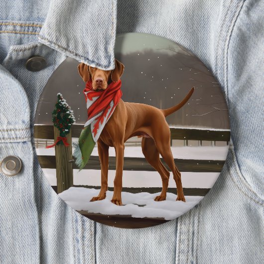 Vizsla Hond in Sneeuw Kerstmis Ronde Button 6,0 Cm (In situ)