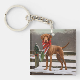 Vizsla Hond in Sneeuw Kerstmis Sleutelhanger