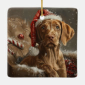 Vizsla Hond Kerstfeest Keramisch Ornament (Achterkant)