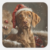 Vizsla Hond Kerstfeest Vierkante Sticker (Voorkant)