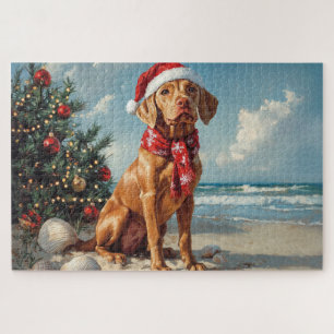 Vizsla Hond Kerstmis Vintage Strand Legpuzzel