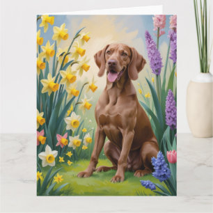 Vizsla-hond lente bloemen schilderij kaart