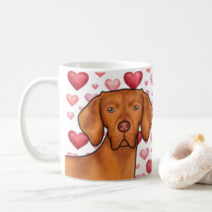 Vizsla Hond Lieft Met Rood En Roze Hartjes Patroon Koffiemok