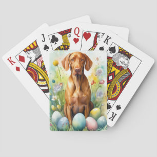 Vizsla-hond met Pasen Eieren Vakantie Pokerkaarten