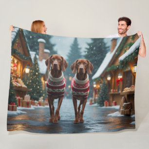 Vizsla Honden Kerst Sneeuw Vakantie Fleece Deken