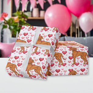 Vizsla hondenliefde met rood en roze harten patroo cadeaupapier