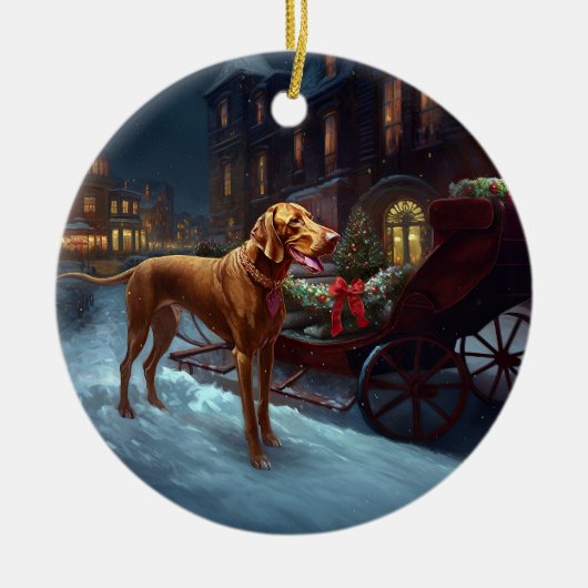 Vizsla Kerstfeest Seizoen Keramisch Ornament (Voorkant)