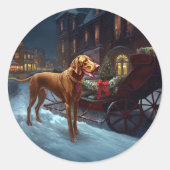 Vizsla Kerstfeest Seizoen Ronde Sticker (Voorkant)