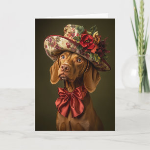 Vizsla Kerstkaart Elegante Victoriaanse Hond Feestdagen Kaart