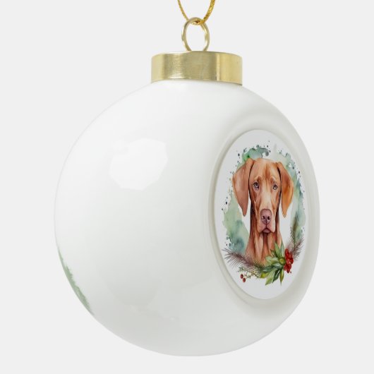 Vizsla Kerstkrans Feestelijke Pup Keramische Bal Ornament (Links)