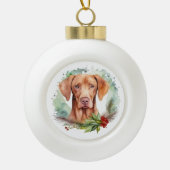 Vizsla Kerstkrans Feestelijke Pup Keramische Bal Ornament (Voorkant)
