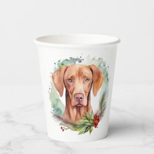 Vizsla Kerstkrans Feestelijke Pup Papieren Bekers (Achterkant)