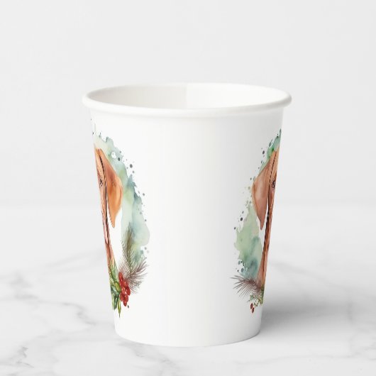 Vizsla Kerstkrans Feestelijke Pup Papieren Bekers (Links)