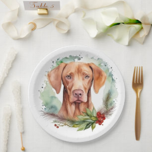 Vizsla Kerstkrans Feestelijke Pup Papieren Bordje