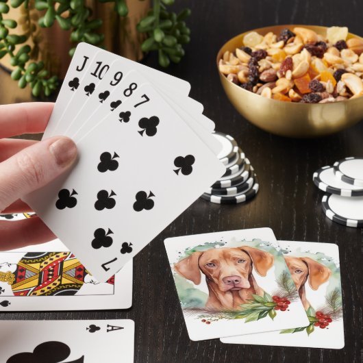 Vizsla Kerstkrans Feestelijke Pup Pokerkaarten (Insitu)