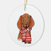 Vizsla met een rode en witte sjaal keramisch ornament (Links)